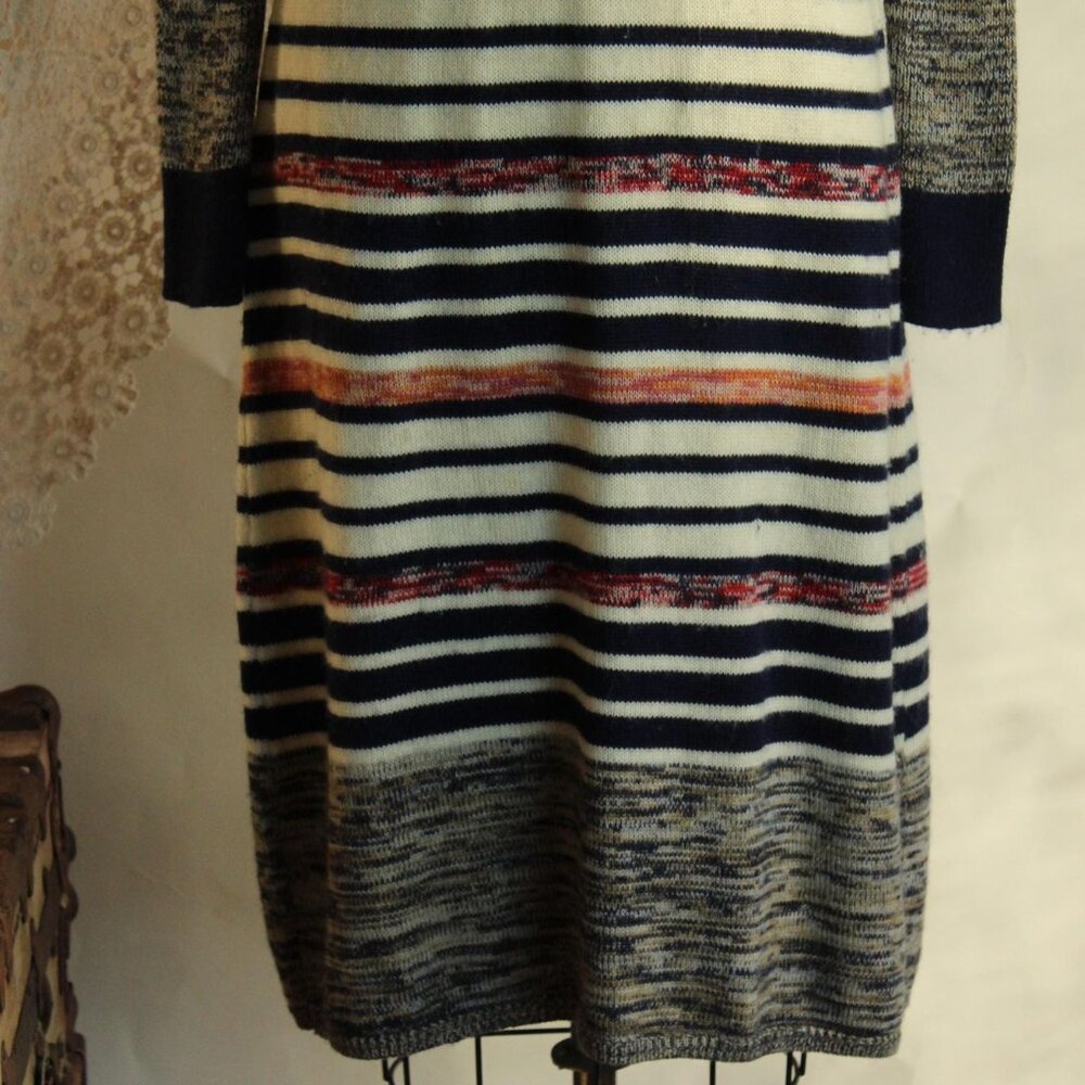 Vintage 1970s Dress, Jon Michael Wool Sweater Dress, Horizontal Striped V Neck - Picture 4 of 13